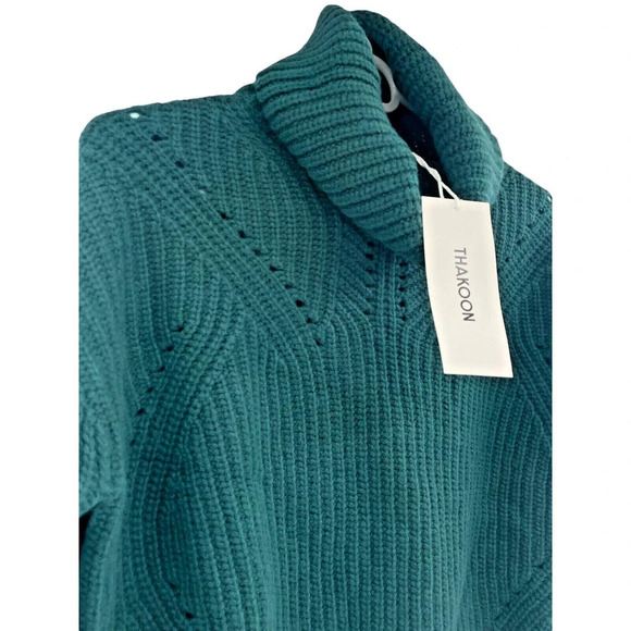 Thakoon Womens Pointelle Turtleneck Sweater Merino Wool Dark Green Size XS NWT - Picture 6 of 8